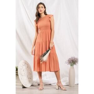 By The River Smocked Midi Dress Women Size Large Boho Cottagecore Lagenlook